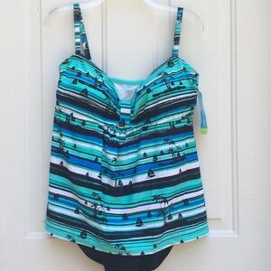 NWT Tropical Escape Fly Away Swimsuit Sz 18 Fauxkini One Piece Blue Sailboats